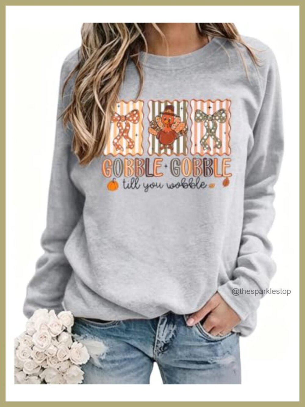 Thanksgiving Sweatshirt Women Pumpkin Gobble Thankful Long Sleeve Pullover